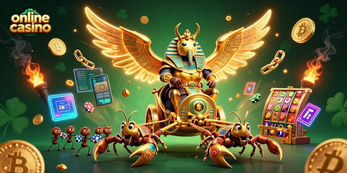 Engage with the online casino experience featuring vibrant slot reels and crypto elements.