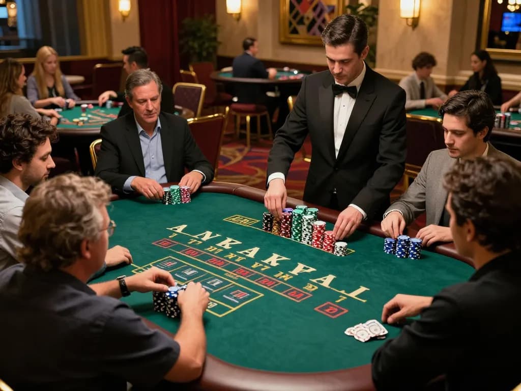 Engaging blackjack gameplay at a luxury casino, highlighting badak178 strategies and player interactions.