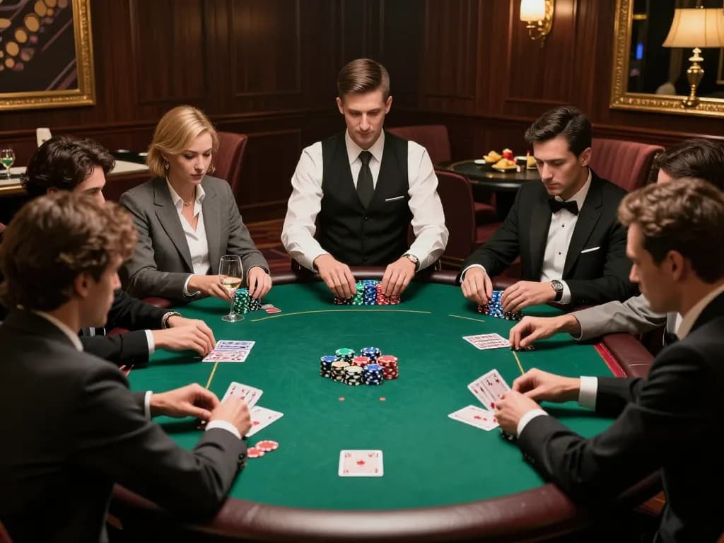sunwin players engage in strategic poker gameplay in an upscale high-roller room