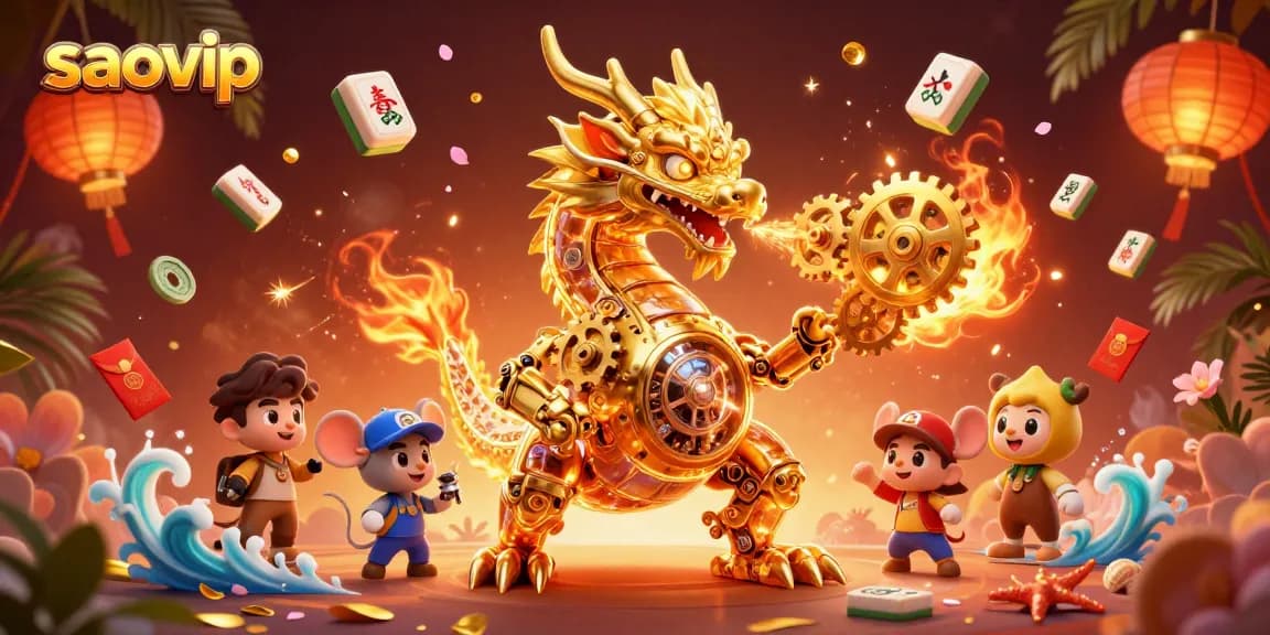 Experience the captivating saovip gaming world with dynamic casino elements and a golden dragon.