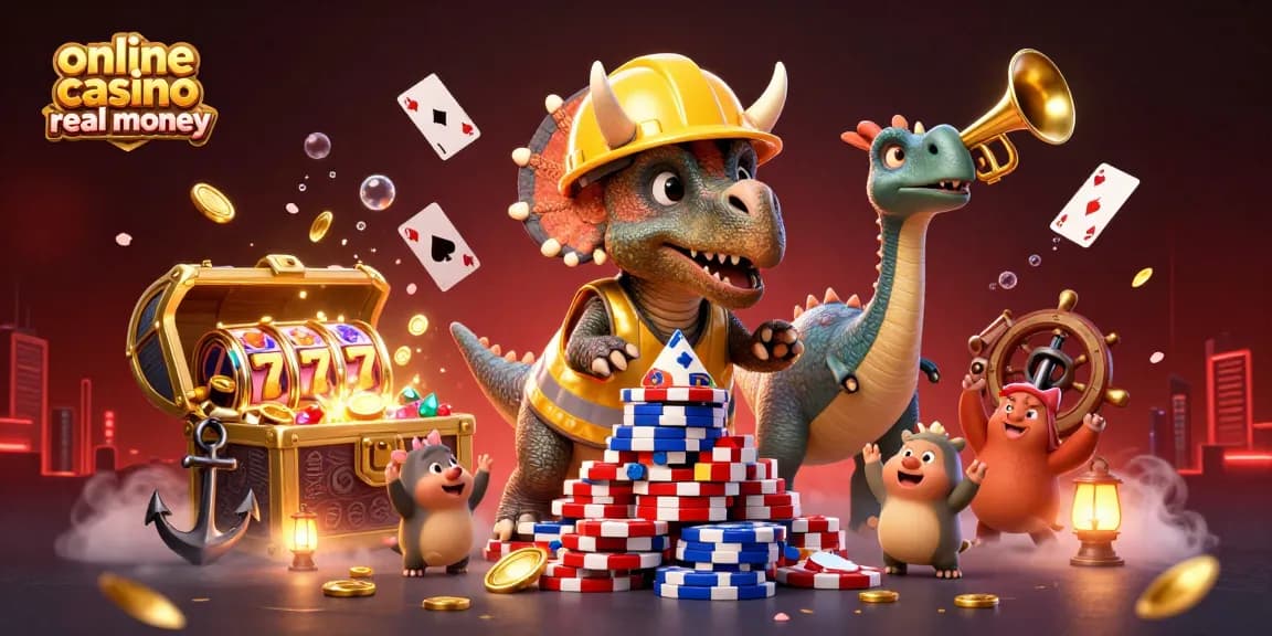 Engage with online casino real money adventures in a vibrant triceratops-themed scene.