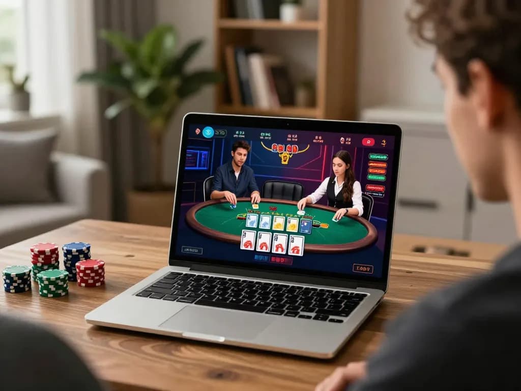 Engaging online blackjack gameplay on RR88, showcasing strategic betting in a cozy home setting.