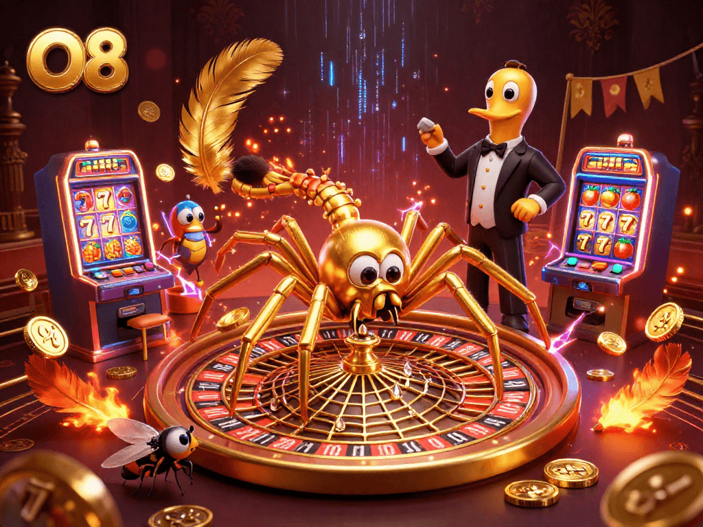 Spin your luck at O8 with a golden roulette web as the croupier sets the stage for gamblers!