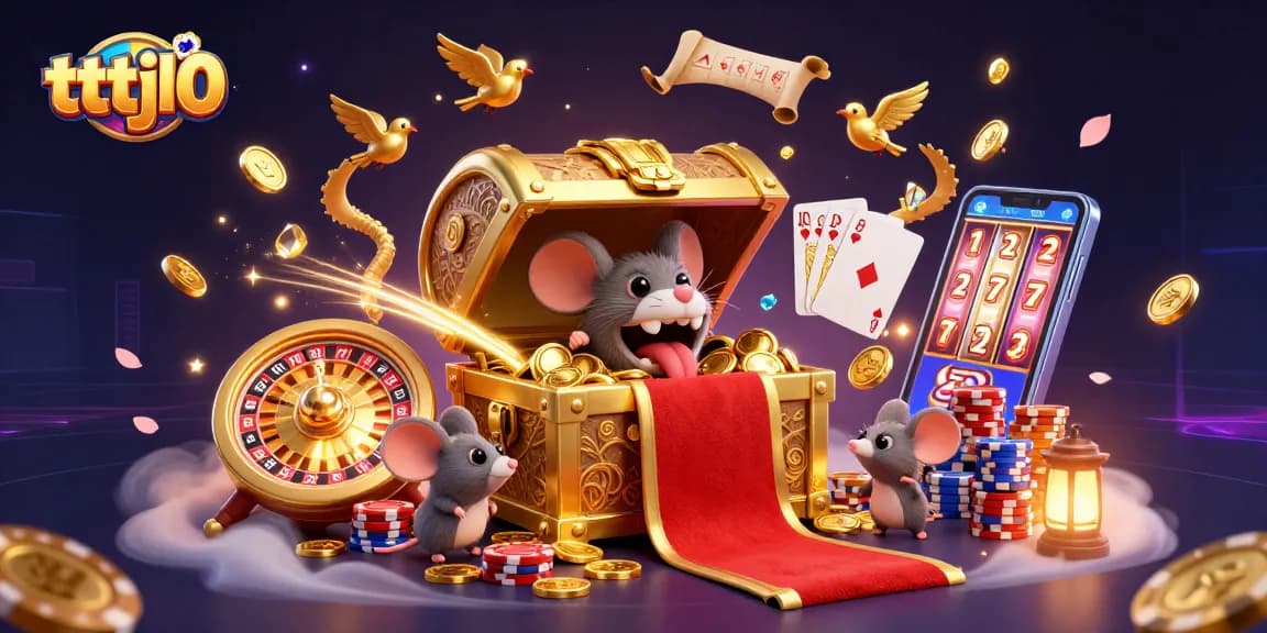 Engage with thrilling tttjl0 gaming adventures featuring a treasure chest, coins, and vibrant casino elements.