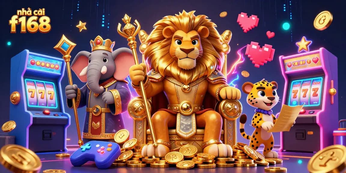 Engage in thrilling games at nhà cái f168 with a vibrant 3D casino scene featuring epic characters.
