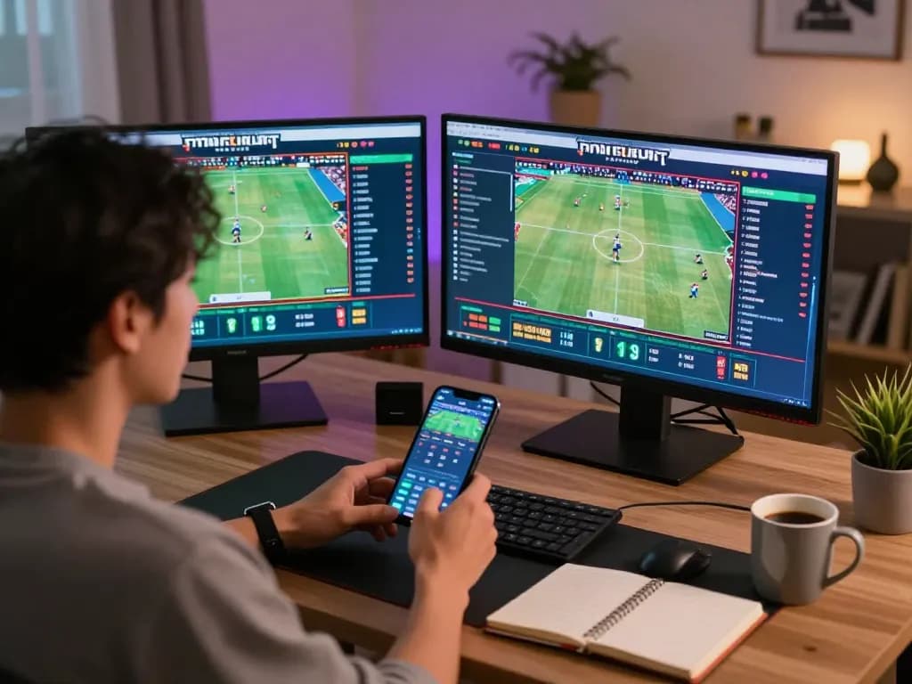 Placing strategic bets on live sports events via link resmi on a mobile app at home.
