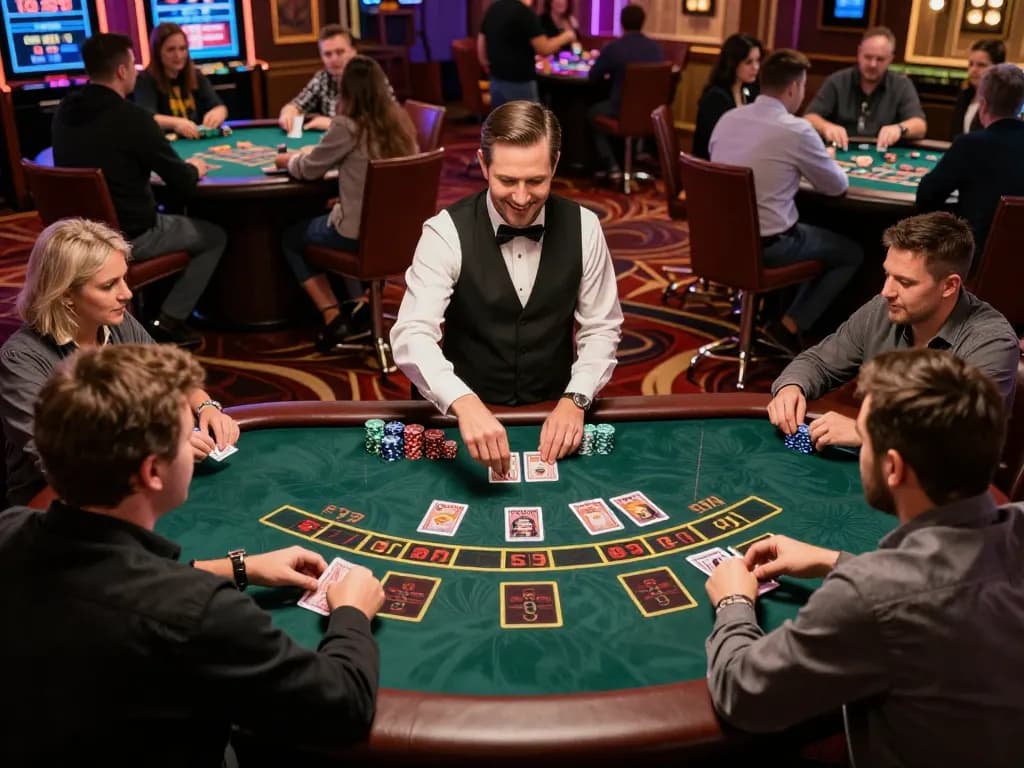 Players participating in a thrilling game at MM88 live dealer casino, highlighting strategic betting moments and vibrant atmosphere.