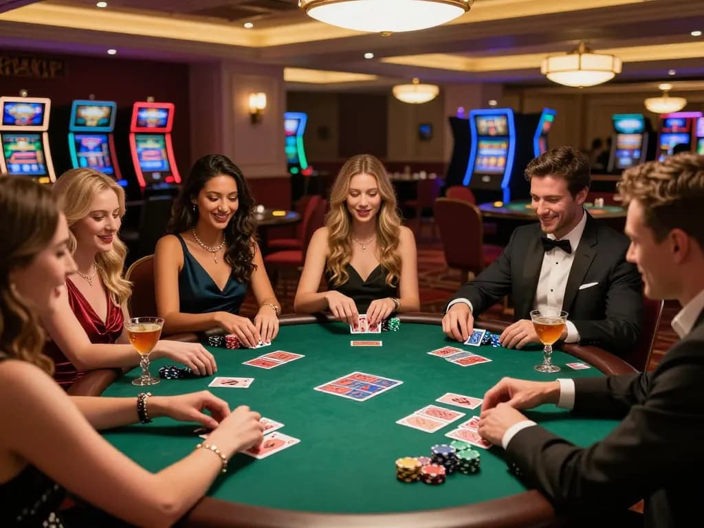 Engaging poker game at SC88 casino with friends making strategic bets.