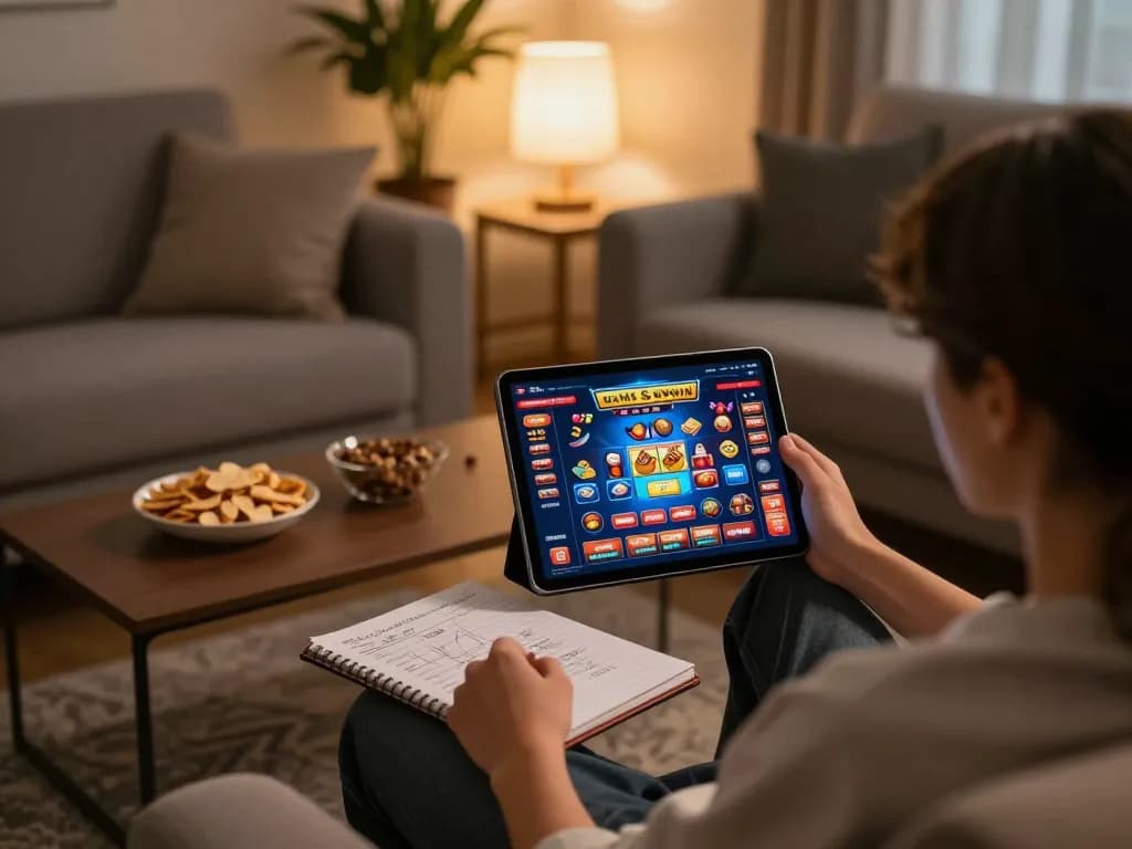 Engage with GAME SUNWIN online, showing a user actively playing on a tablet in a cozy home setting.