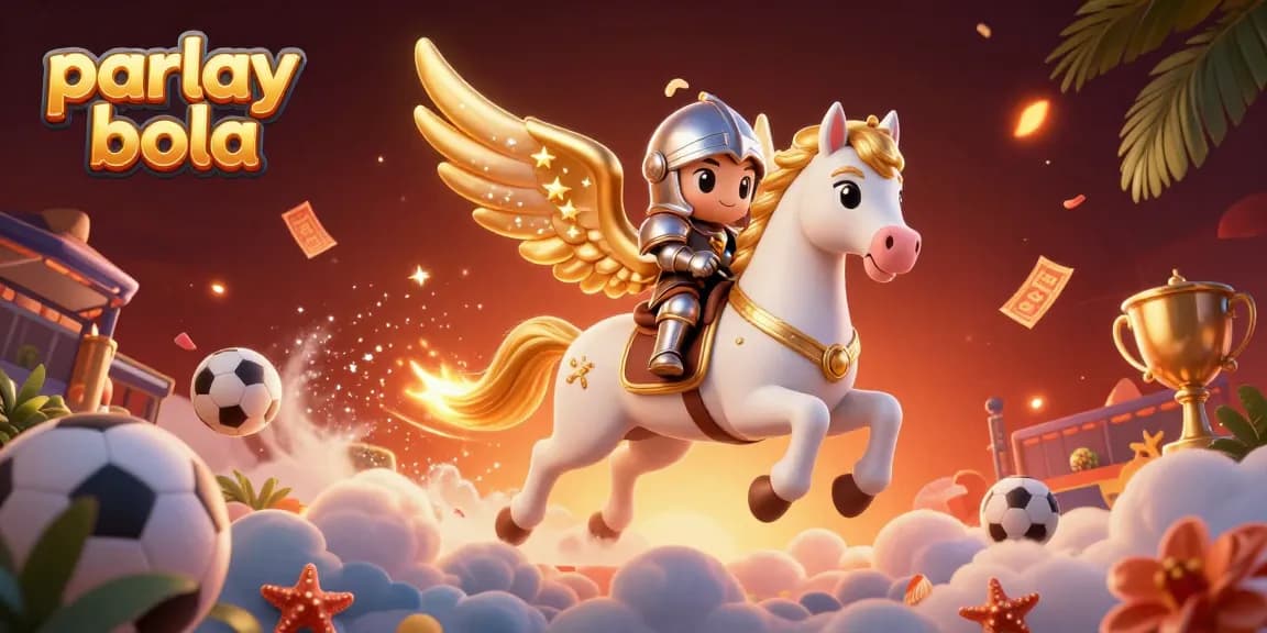 Engage with thrilling parlay bola betting as a celestial steed gallops through a vibrant gambling realm.
