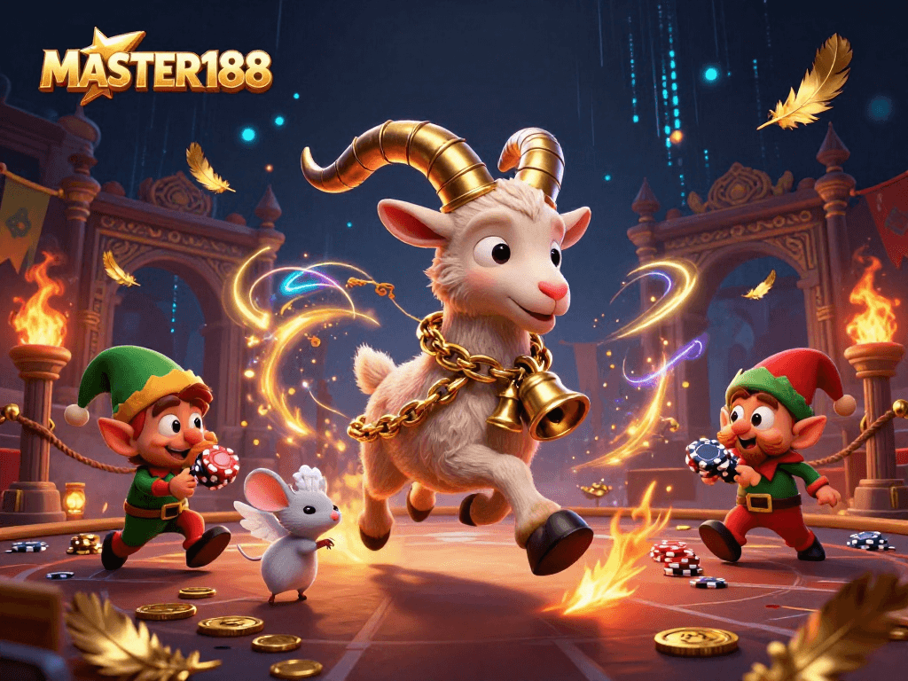 MASTER188 engages players in an exciting casino scene with festive characters and thrilling gambling elements.