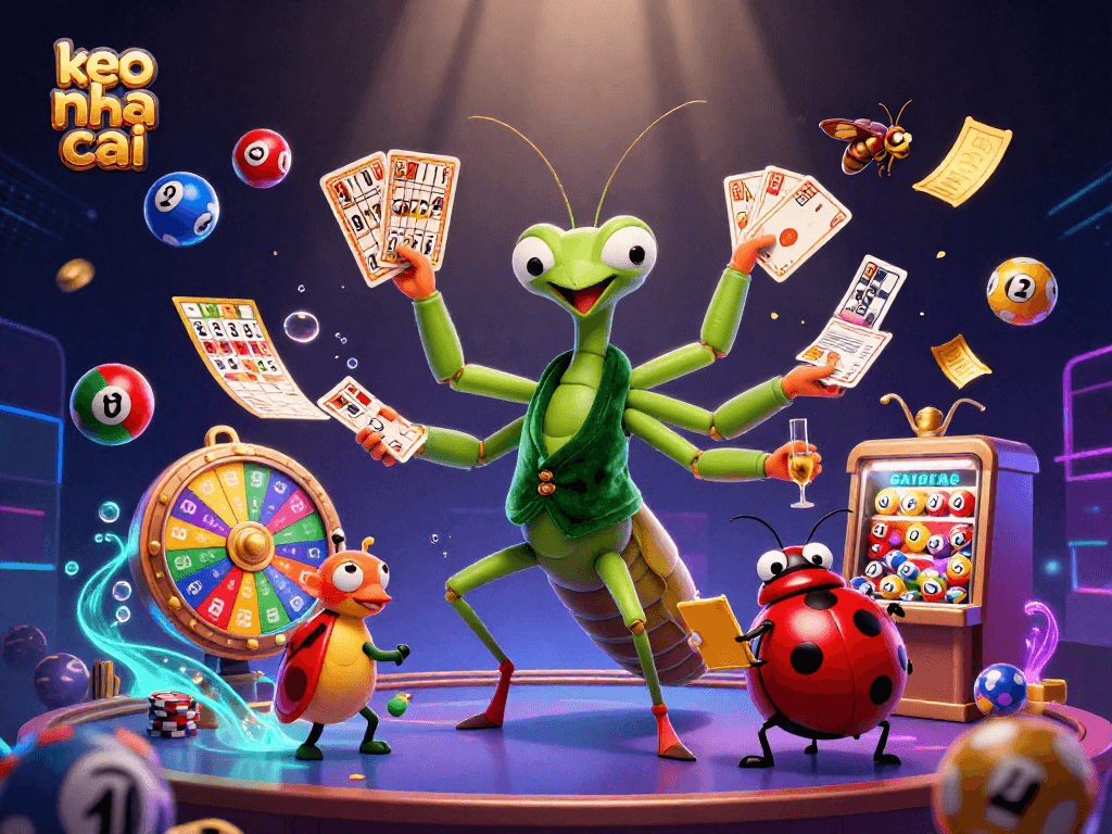 Engage in the excitement of keo nha cai with this vibrant 3D illustration showcasing lively casino elements.