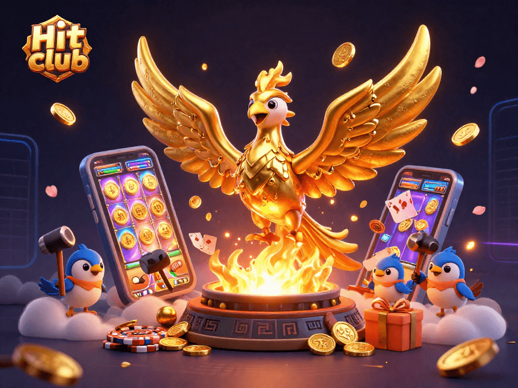 Join the Hit club with vibrant slots and dynamic games in this illustrated casino scene.