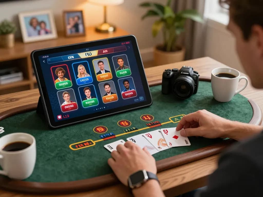 Engaging rokok88 slot gameplay on tablet during a relaxed home session with warm lighting and cozy setting.