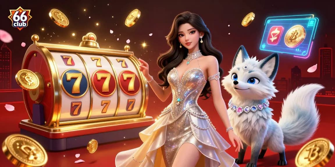Experience the thrilling atmosphere of 66 club, immersed in a vibrant 3D gambling scene full of dynamic slot game elements.