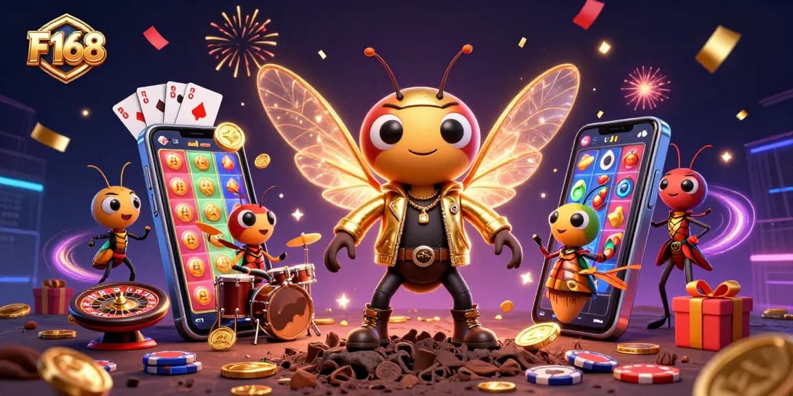 F168 engages players with vibrant slot games amid a dynamic casino rock concert scene.