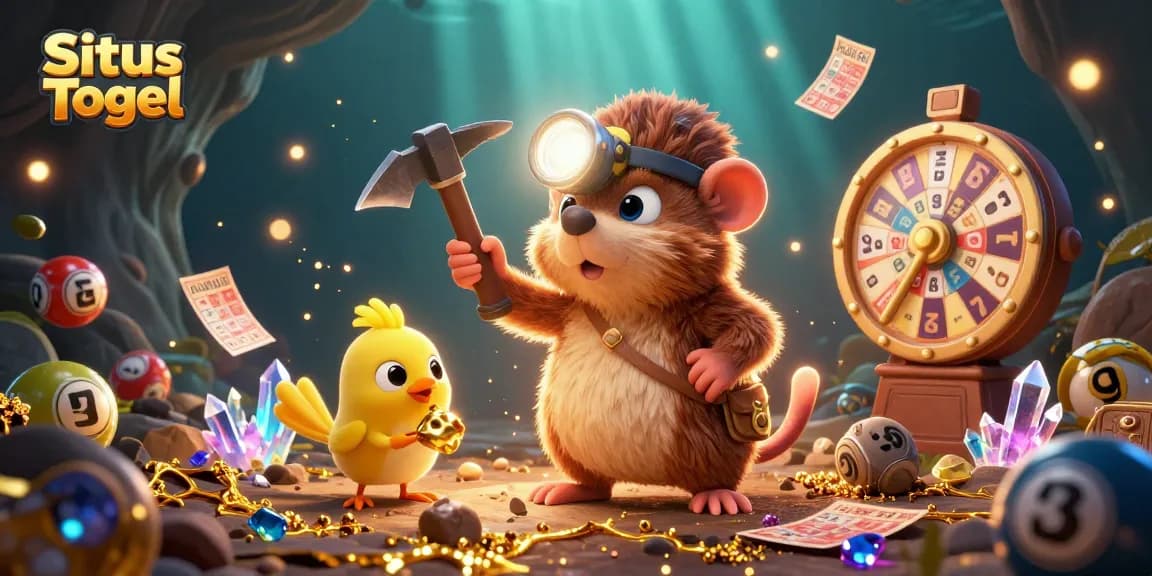 Situs Togel players spin the prize wheel, joined by a mining mole and canary, showcasing fun lottery elements.