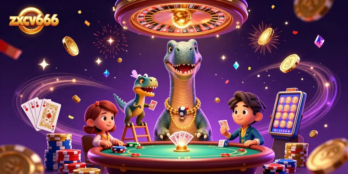Experience thrilling gameplay at zxcv666 with a vibrant 3D illustration showcasing casino excitement.
