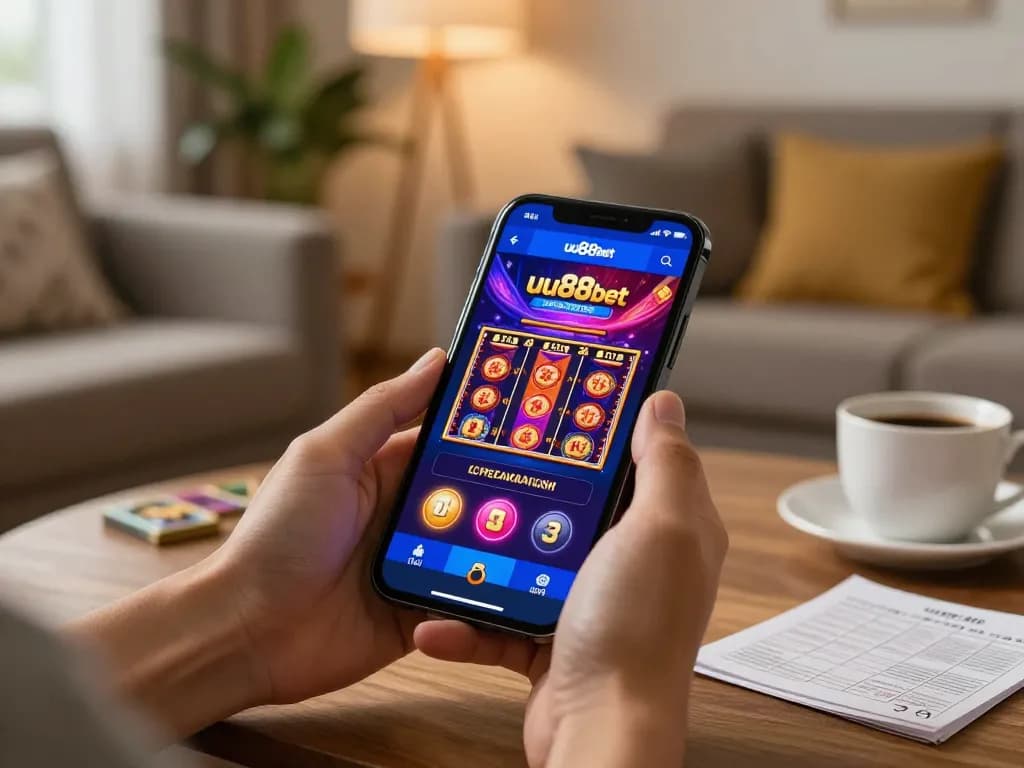 Player engaging with the uu88bet app showcasing exciting slot game graphics on a smartphone.