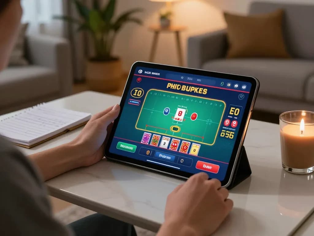 A player enjoying online gaming on a tablet, showcasing the Thương hiệu 79king and vibrant blackjack action