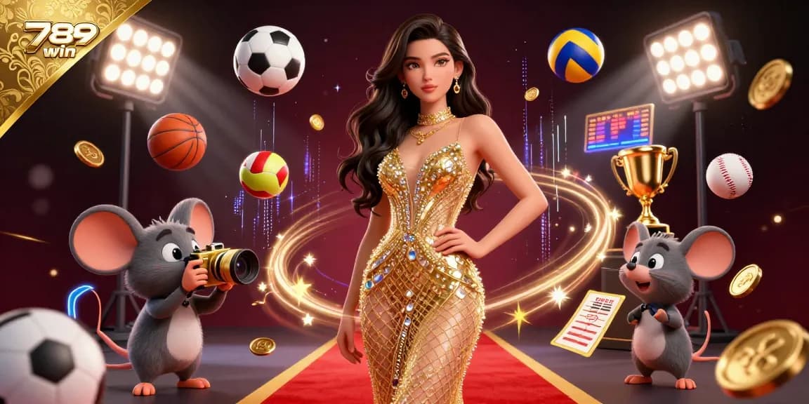 Experience exhilarating wins with 789 win, featuring dynamic gambling elements in an engaging 3D scene.