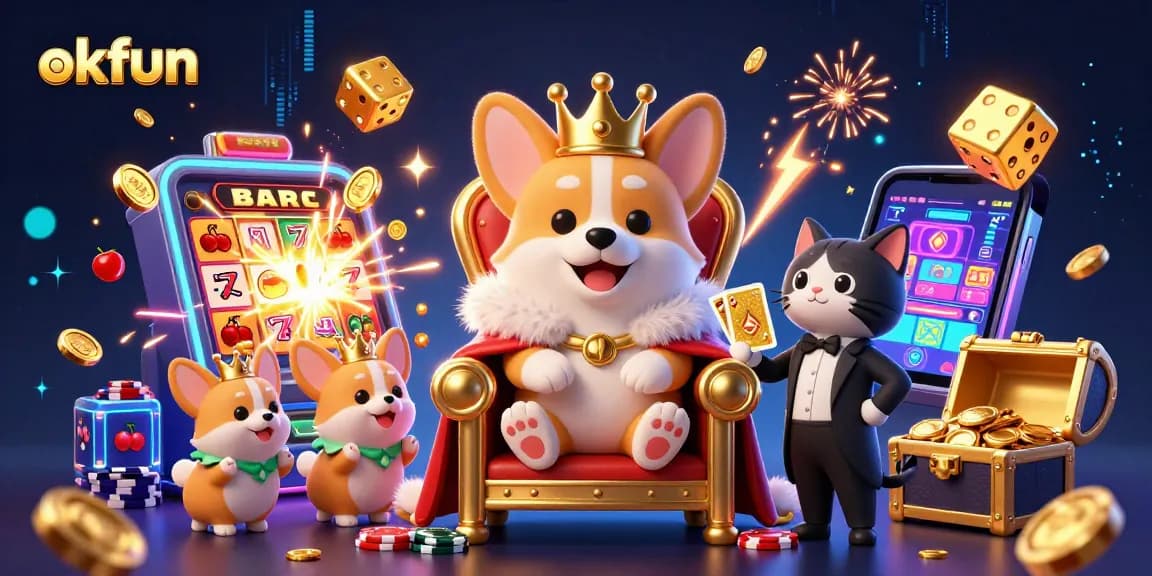 Experience the thrill at okfun with majestic corgi royalty and vibrant gambling excitement.