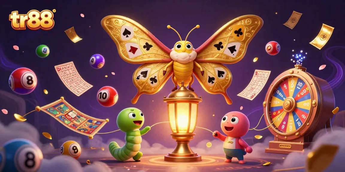 Win big with tr88 as lottery balls bounce around a vibrant casino scene full of excitement.