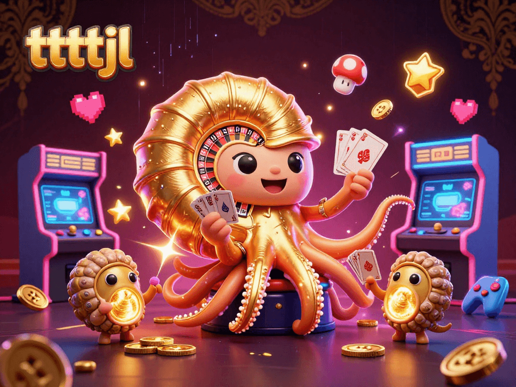 tttjl showcases a vibrant 3D casino scene with a giant nautilus roulette wheel amidst dynamic gaming elements.