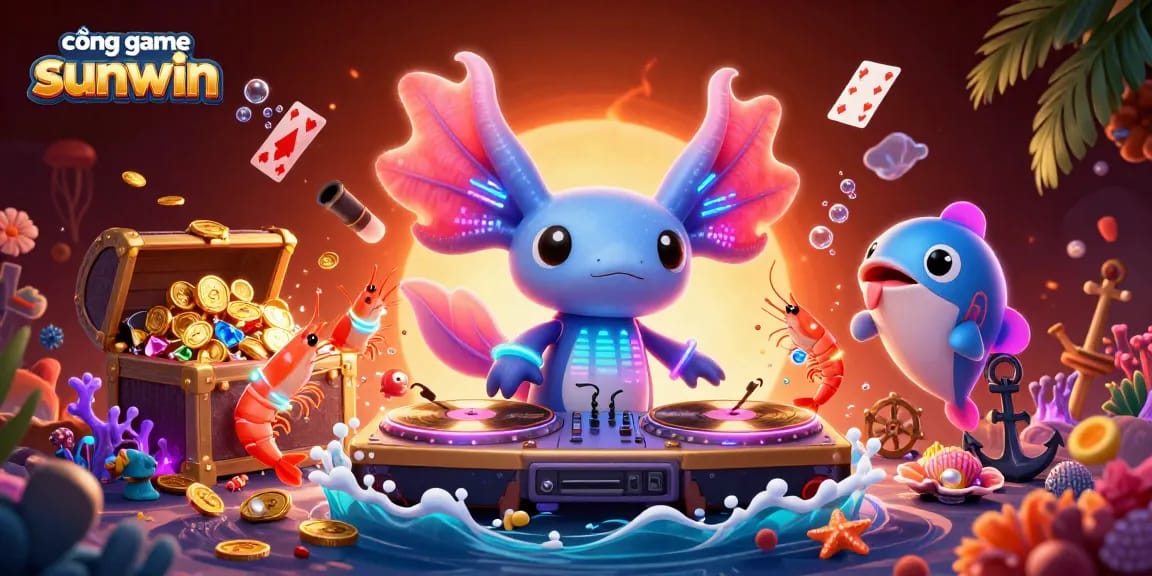 Join the fun at cổng game sunwin, where vibrant characters celebrate with treasure and gaming action.