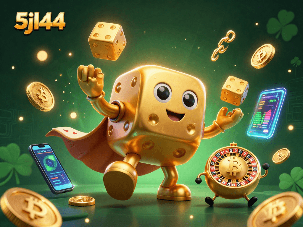Experience thrilling gameplay with 5jl44, featuring golden dice and crypto elements in an engaging casino scene.