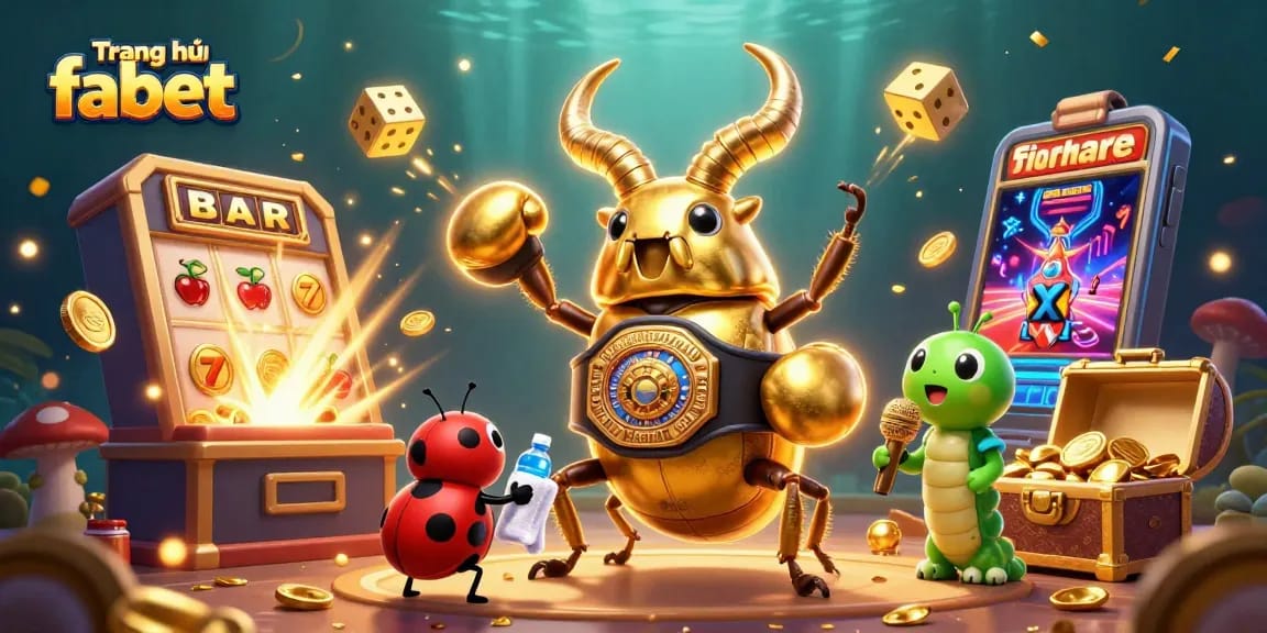 Engaging depiction of Trang chủ fabet with a golden stag beetle and casino elements