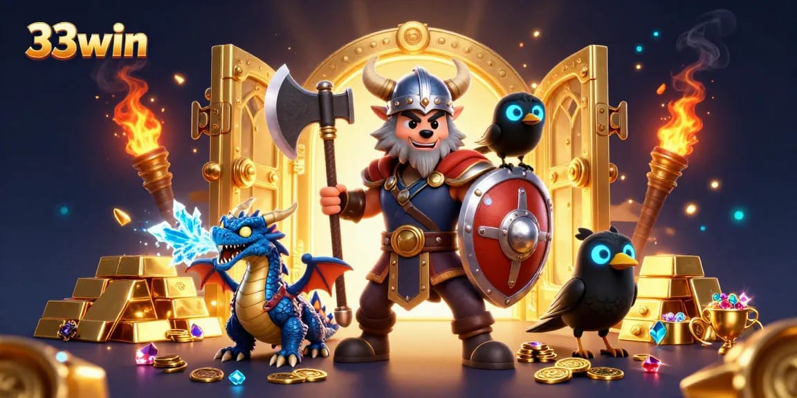 Engage with thrilling 33win adventures as the Viking wolf warrior claims treasures at the casino.
