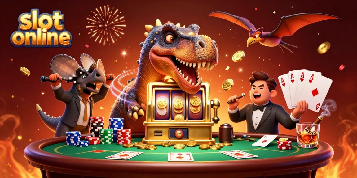 Experience the thrill of slot online with a vibrant 3D scene of characters celebrating a jackpot payout.