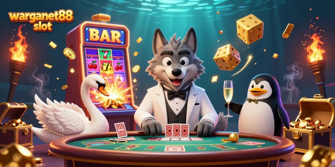 Engage with the exciting warganet88 slot as a debonair wolf, elegant swan, and penguin cheerfully celebrate a jackpot.