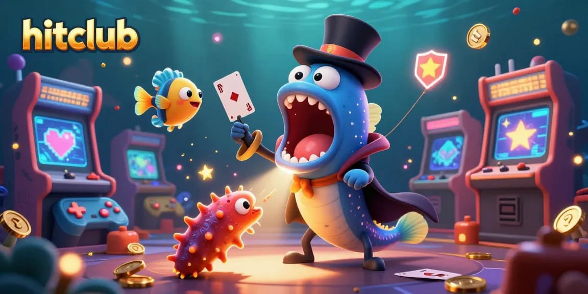 Experience thrilling card magic with hitclub characters in a vibrant casino scene.