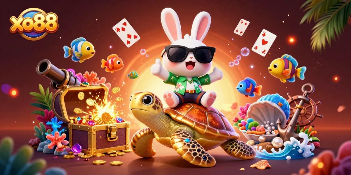 Spin and win with xo88 in this vibrant, animated casino-style scene featuring lively characters.