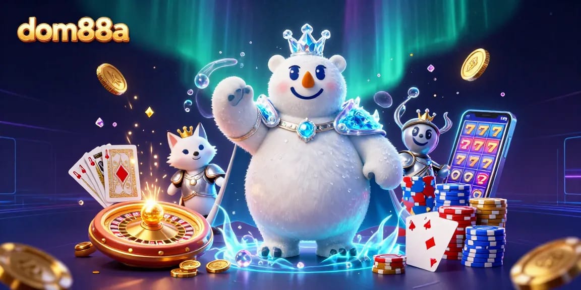 Engage in thrilling wins at dom88a with vibrant casino elements and playful characters in a dynamic scene.