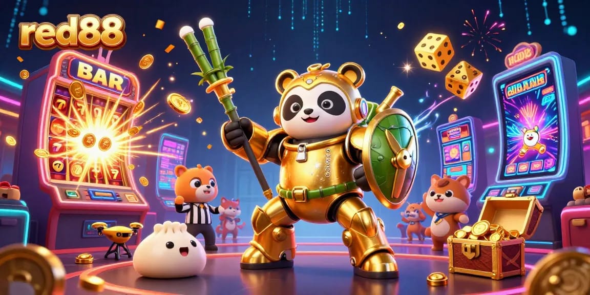 Experience the excitement of red88 with a captivating 3D casino scene featuring dynamic characters and game elements.