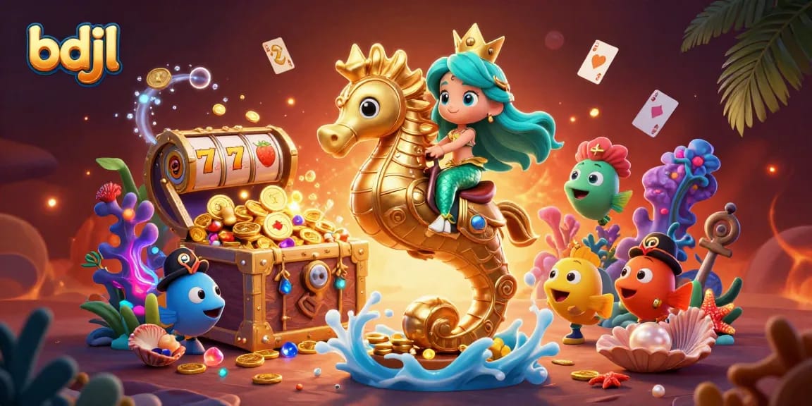 Engage with bdjl's delightful 3D illustration showcasing a vibrant underwater treasure slot adventure.