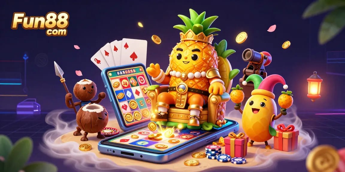 Experience thrilling gameplay with Fun88 com's vibrant 3D casino scene featuring dynamic slot game action.