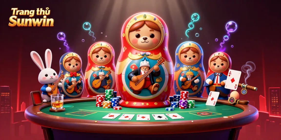 Immerse in Trang chủ Sunwin's vibrant casino world with animated characters and tables.