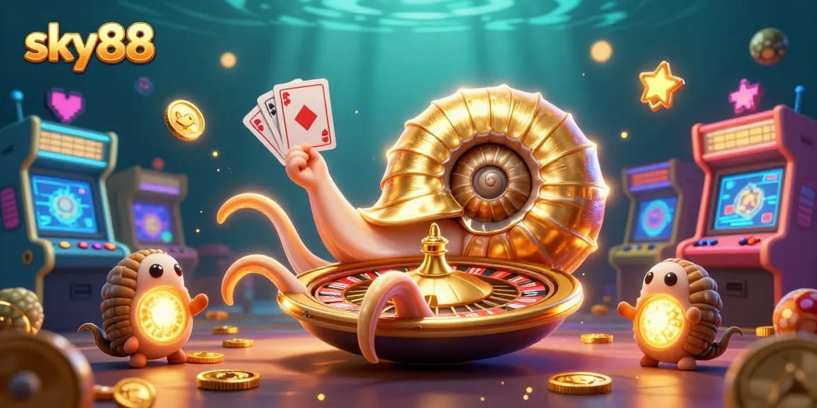 Engage in thrilling casino gameplay with the sky88 nautilus roulette wheel and glowing arcade elements.