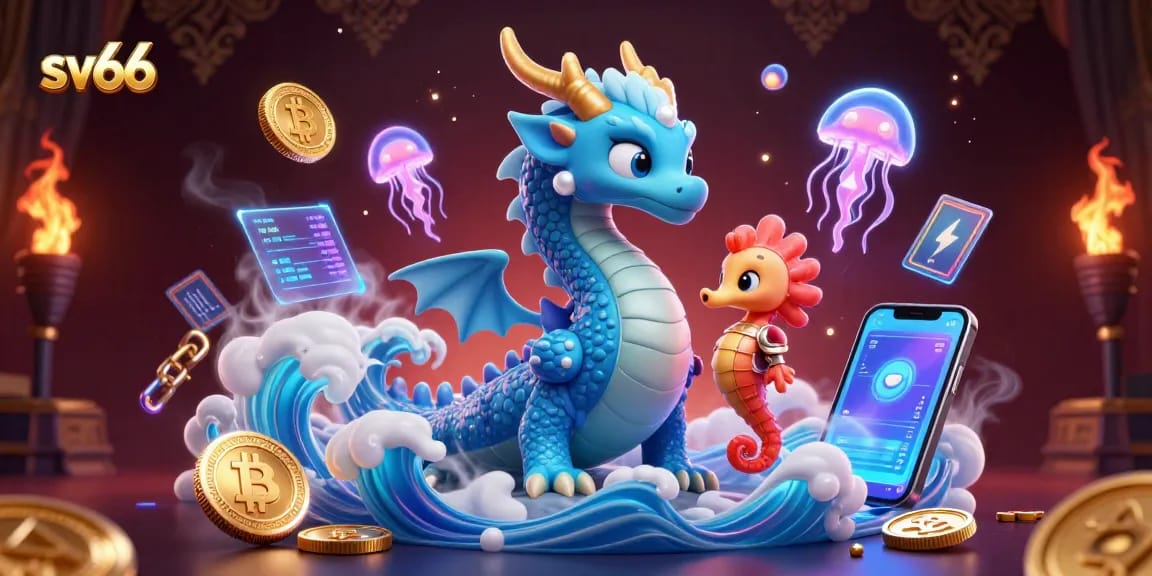 Experience the thrill of sv66 online casino with an azure dragon and vibrant jellyfish.