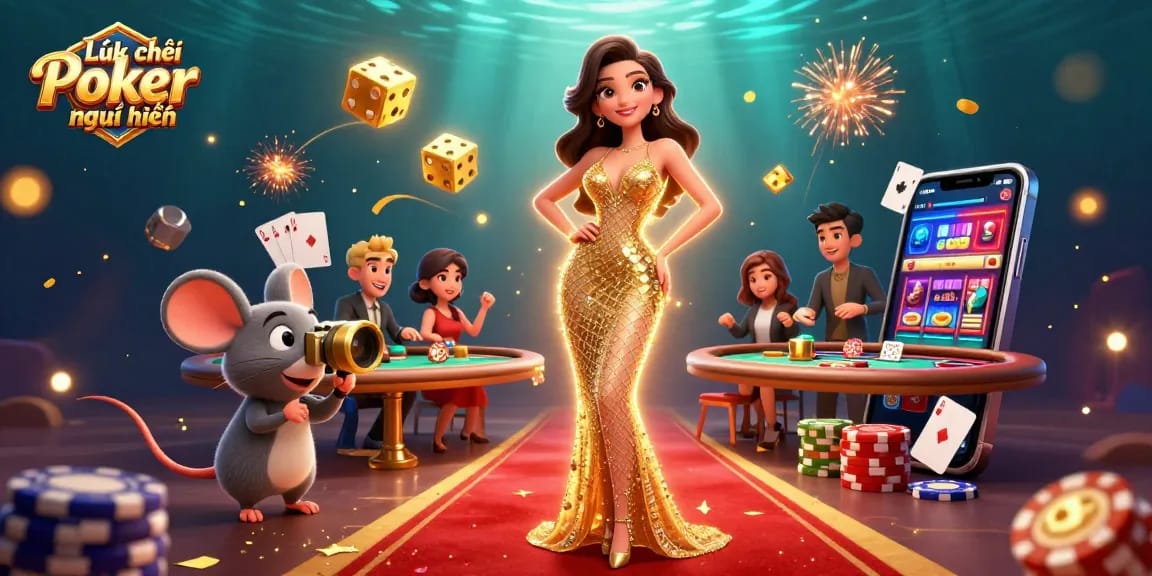 Experience the thrill of Luật chơi Poker mới nhất with dynamic poker action scene featuring vibrant elements.