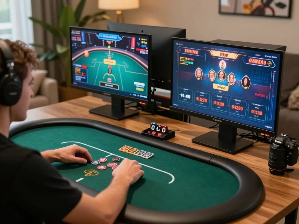 Player engaging in an online poker game on rokok88 website, showcasing strategic gameplay and exciting interface.