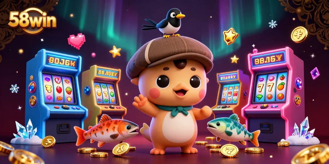 Engage with 58win's online gaming adventure featuring vibrant characters and casino elements.