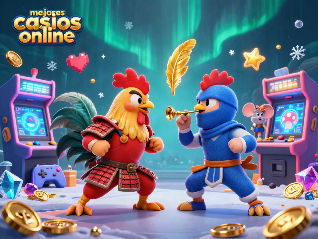 Compara los mejores casinos online mientras los gallos luchadores se enfrentan en una atmósfera vibrante.