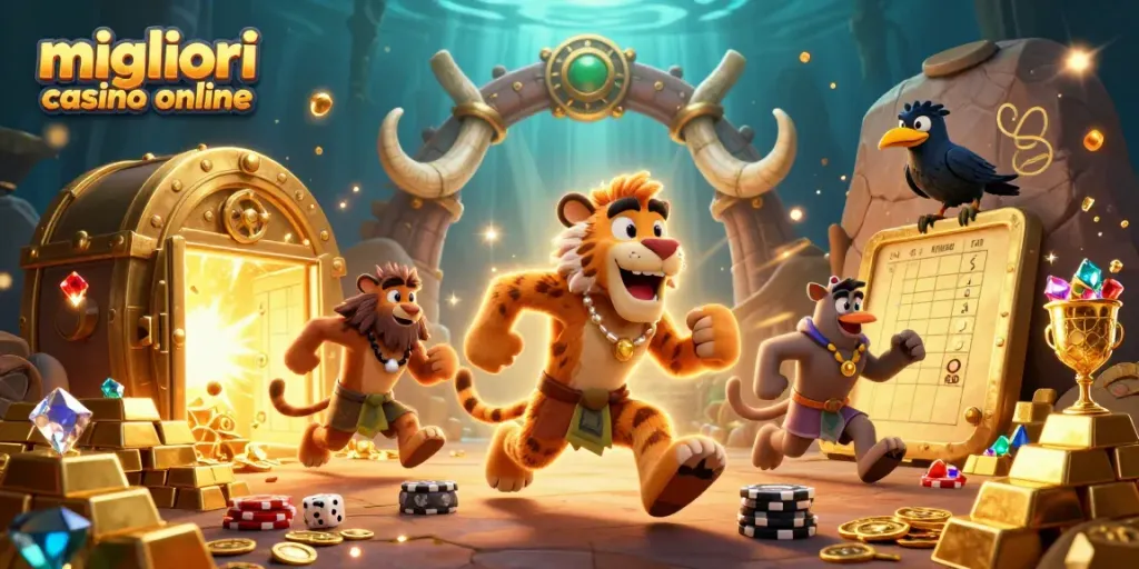 I migliori casino online emergono in un'illustrazione 3D intramontabile con tesori e divertimento.