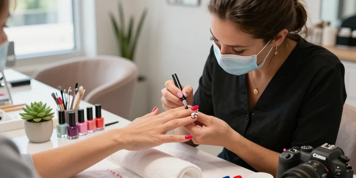 Professional nail technician providing luxurious manicures at Paradise Nail Beauty salon, showcasing vibrant nail colors and a hygienic environment.