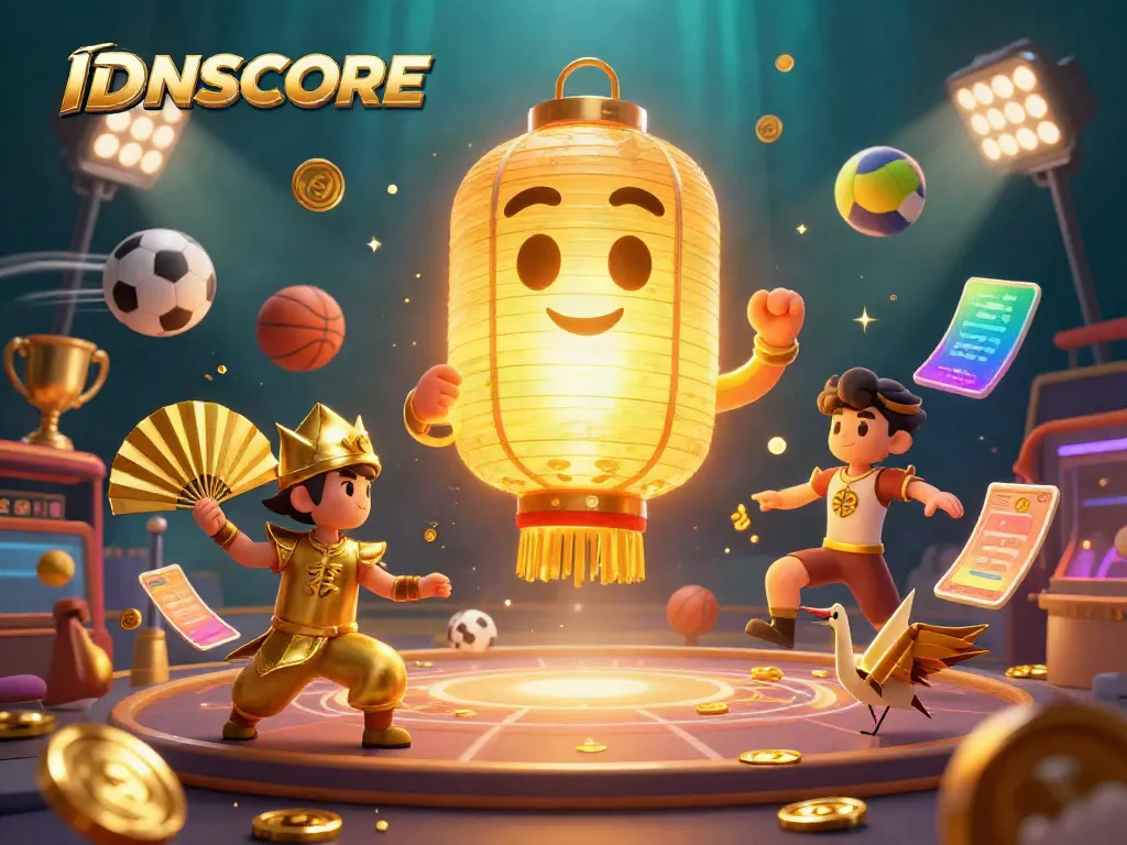 Engage in the thrilling atmosphere of IDNSCORE's vibrant casino scene featuring dynamic sports elements.